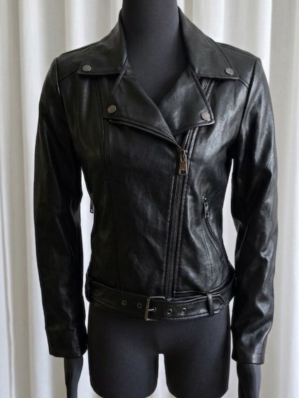 Elodie Black Leather Asymmetrical Moto Jacket